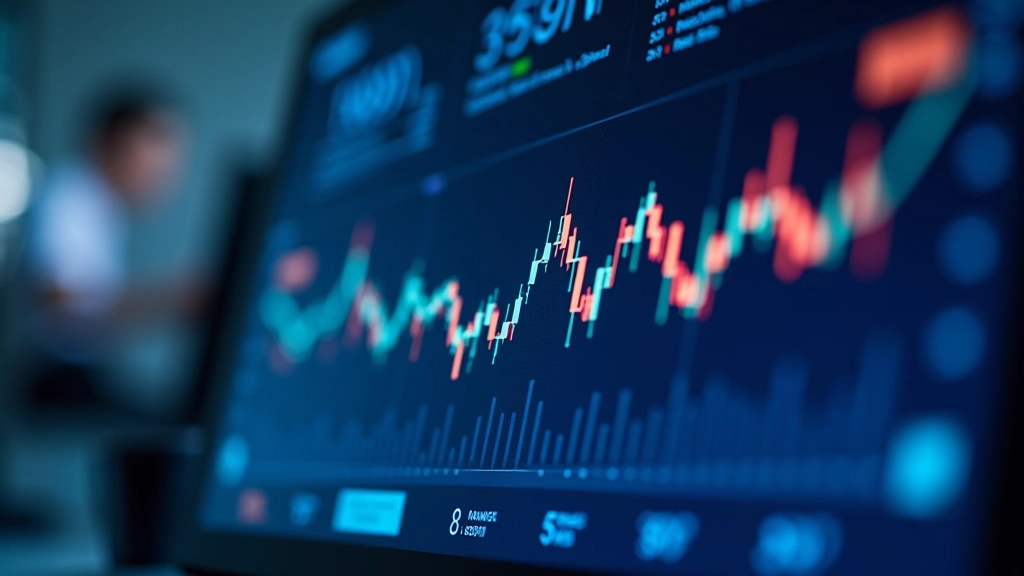 Dashboard screen showing economic growth charts and upward trending financial graphs with colorful data visualization metrics