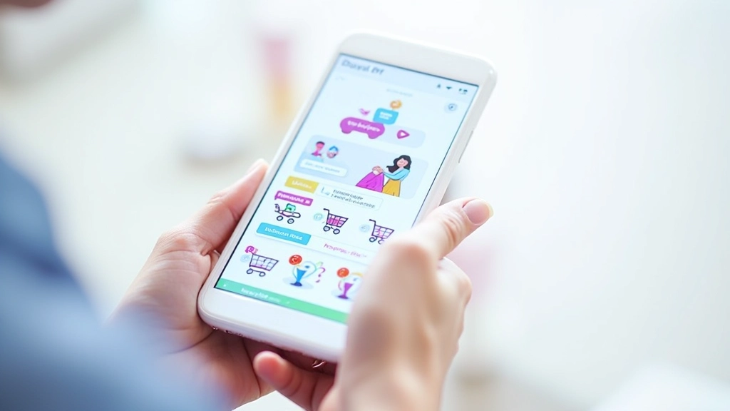 Smartphone displaying e-commerce shopping interface with product listings, shopping cart, and payment options